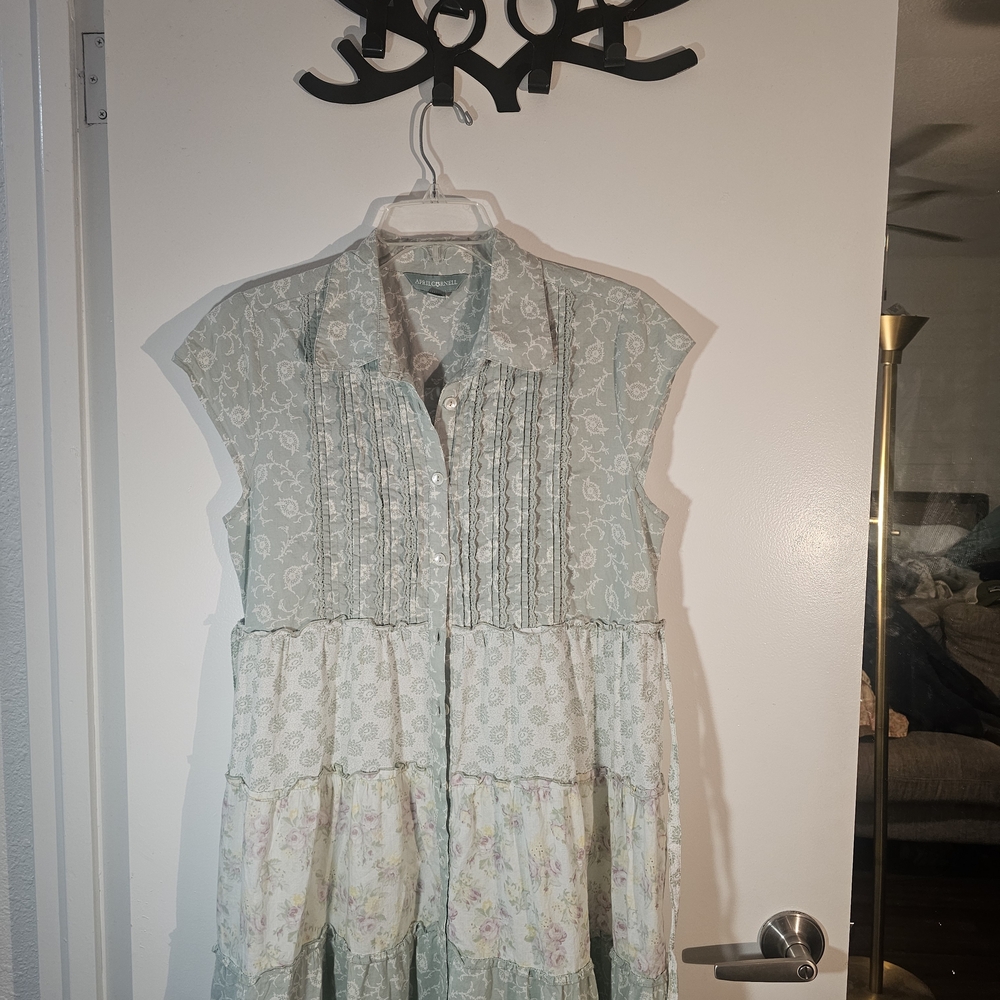 April Cornell Small Patchwork Prairie Dress Cottagecore Floral Tiered Button - Picture 2 of 10